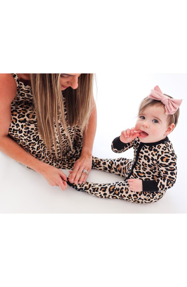 Posh Peanut Lana Leopard Fitted Convertible Footie Pajamas, Alternate, color, Light Beige