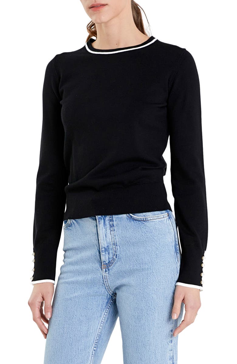 English Factory Button Detail Tipped Sweater, Alternate, color, 