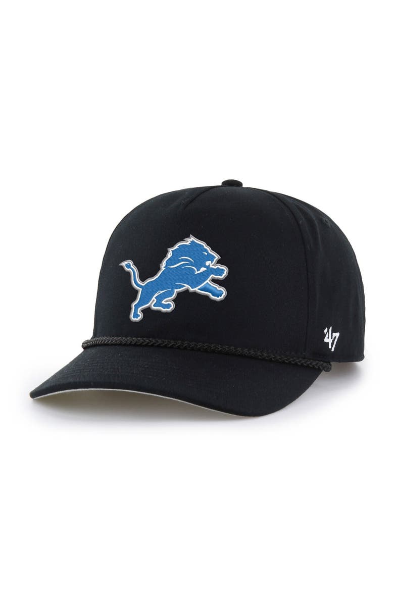 '47 Men's '47 Black Detroit Lions Logo Rope Hitch Adjustable Hat, Main, color, 