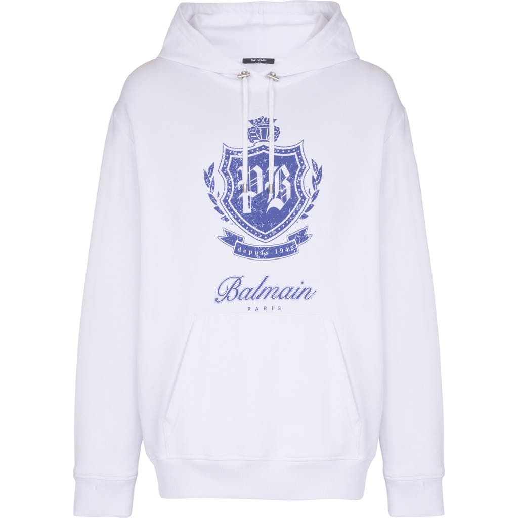 Balmain Hooded Sweater Kangaroo Pocket In White