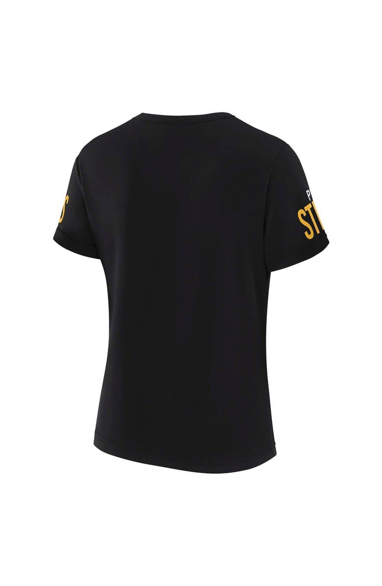 WEAR by Erin Andrews Women's WEAR by Erin Andrews x Gracie Hunt Black Pittsburgh Steelers Draft Me Lace-Up T-Shirt, Alternate, color,