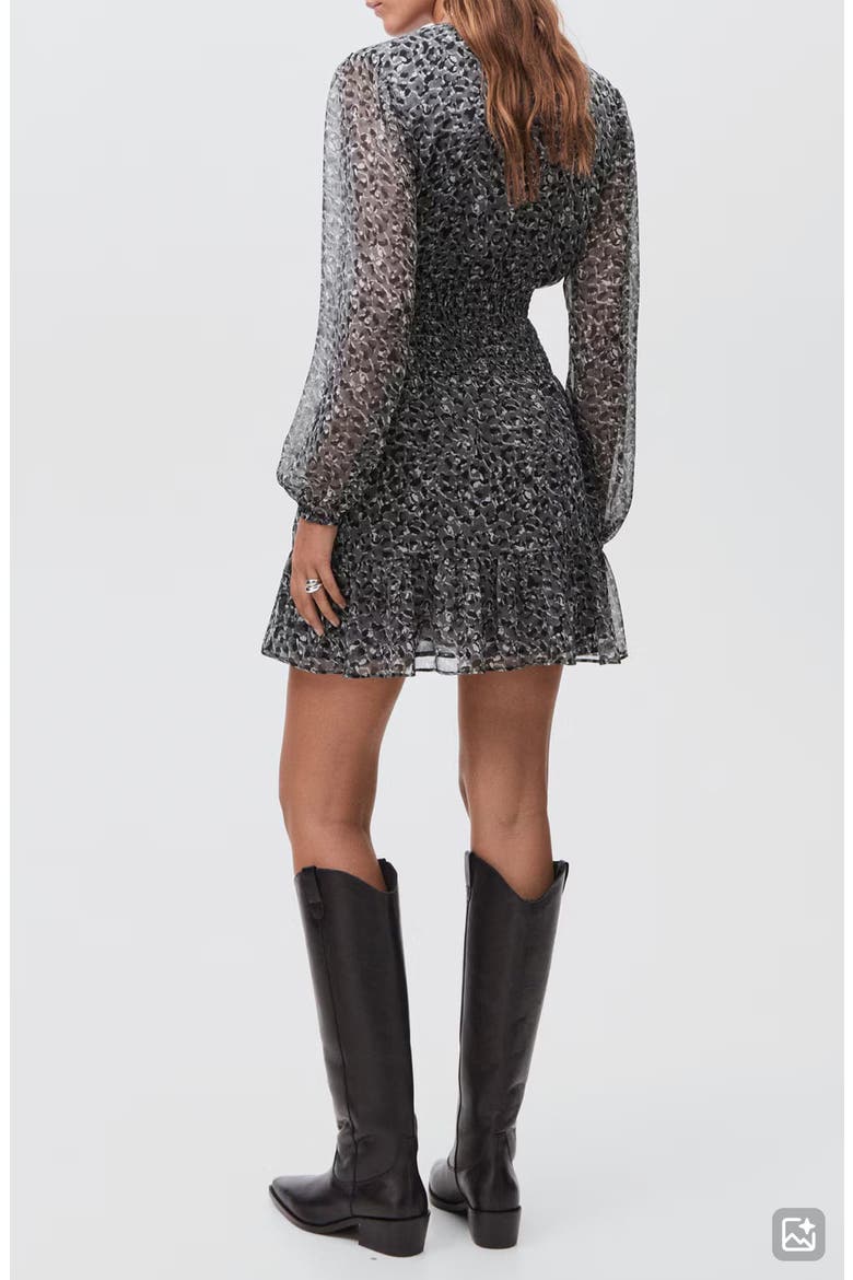 Leopard Print Long Sleeve Minidress, Alternate, color, GREY