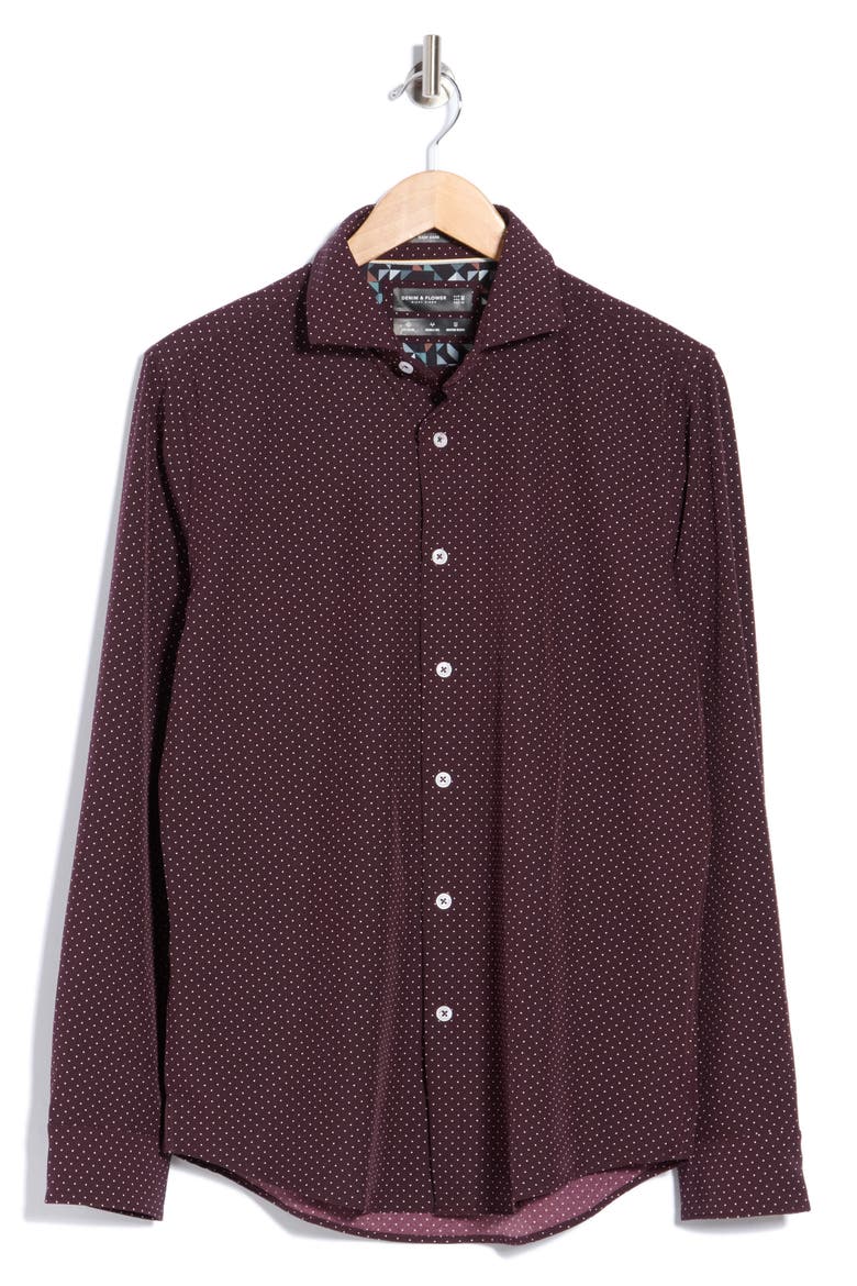 Dot Print Button-Up Shirt, Main, color, BURGUNDY