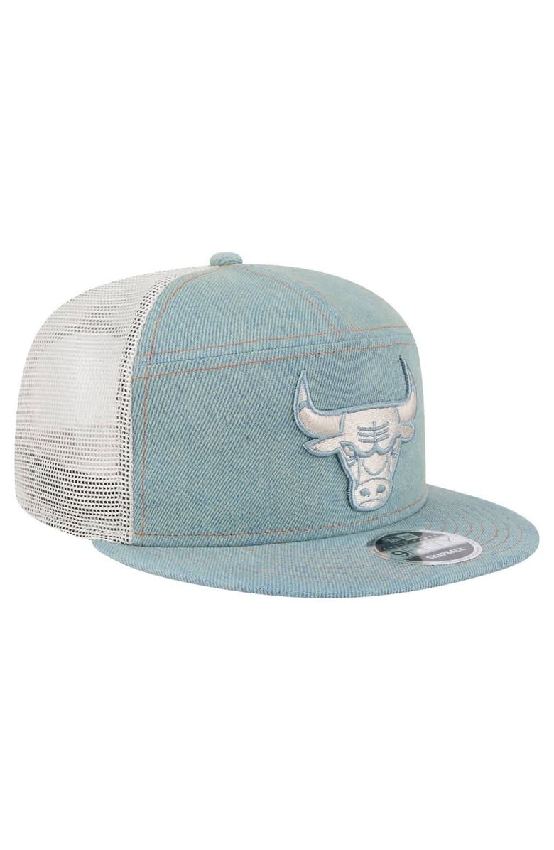 New Era Men's New Era Chicago Bulls Adventure Denim Split Panel 9FIFTY Snapback Trucker Hat, Alternate, color, Denim