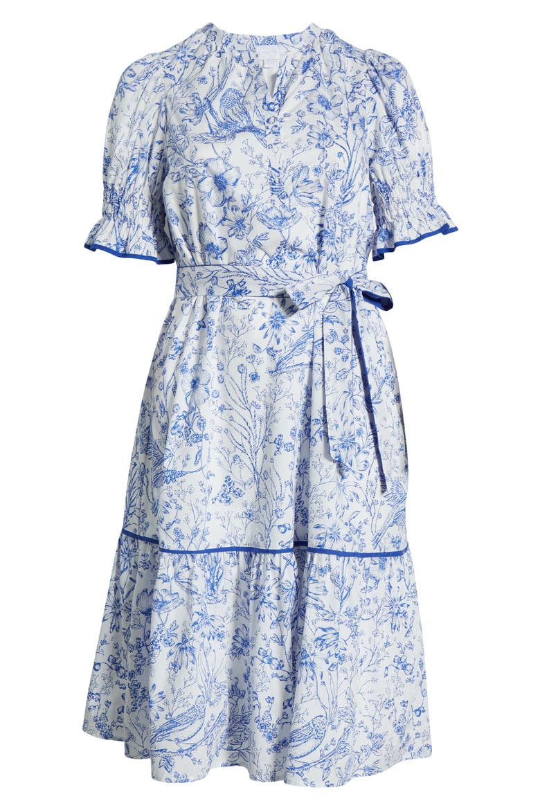 Eve Floral Nori Cotton Midi Dress, Alternate, color, BLUE/ WHITE