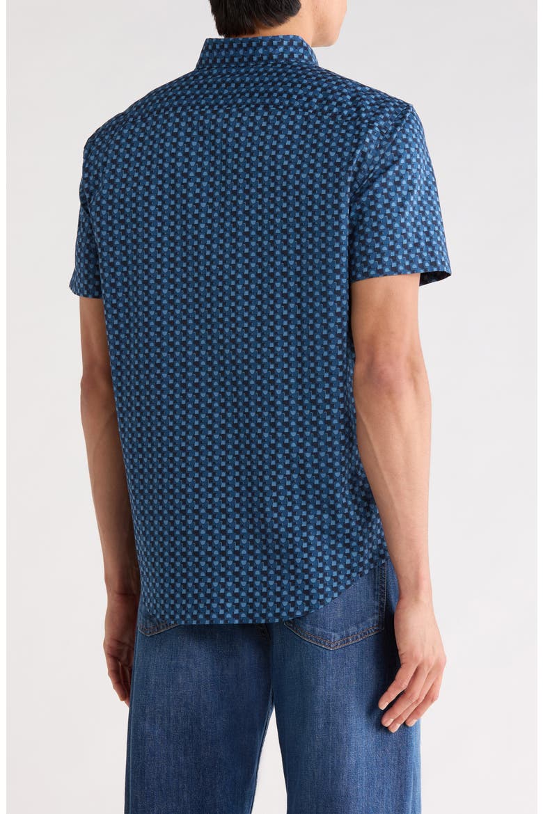 Geo Print Short Sleeve Poplin Shirt, Alternate, color, SARGASSO SEA