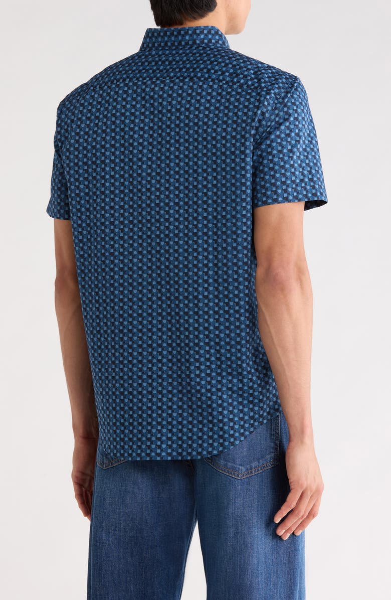 Original Penguin Geo Print Short Sleeve Poplin Shirt, Alternate, color, Sargasso Sea