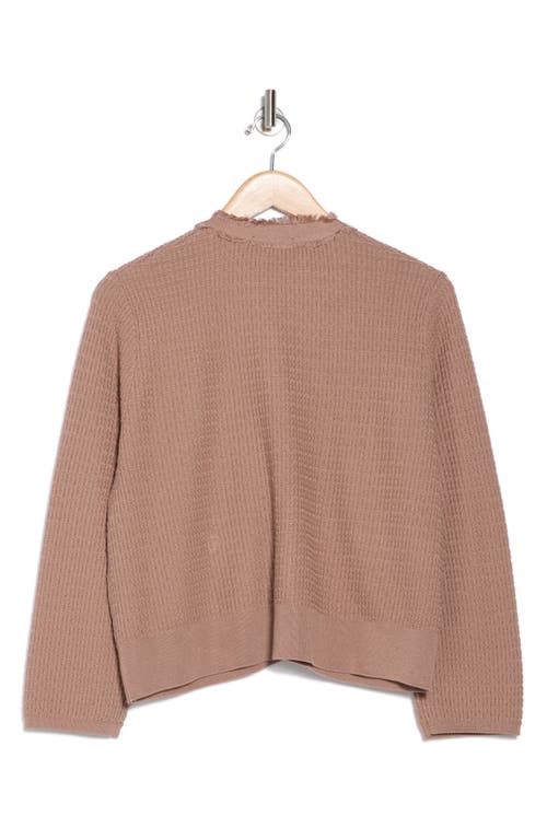 Adrianna Papell Frayed Waffle Knit Cardigan In Cocoa
