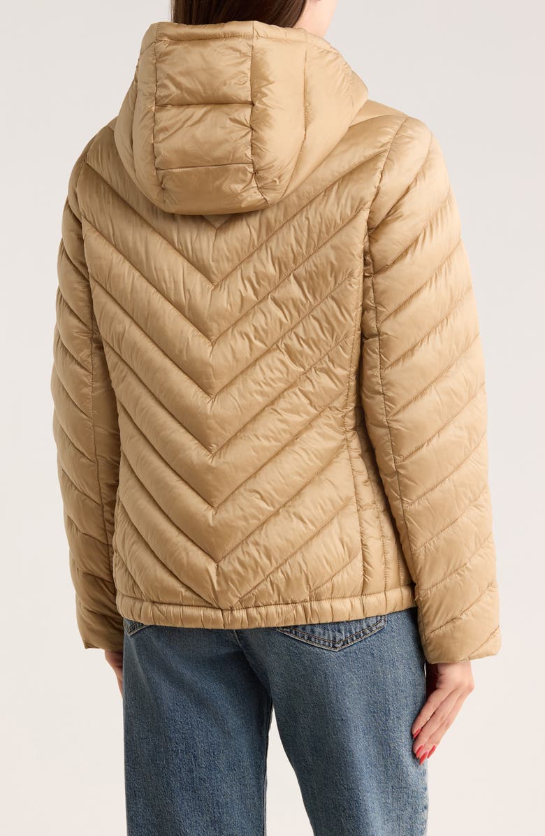 Michael Kors Hooded Packable Chevron Quilted Jacket, Alternate, color, Khaki