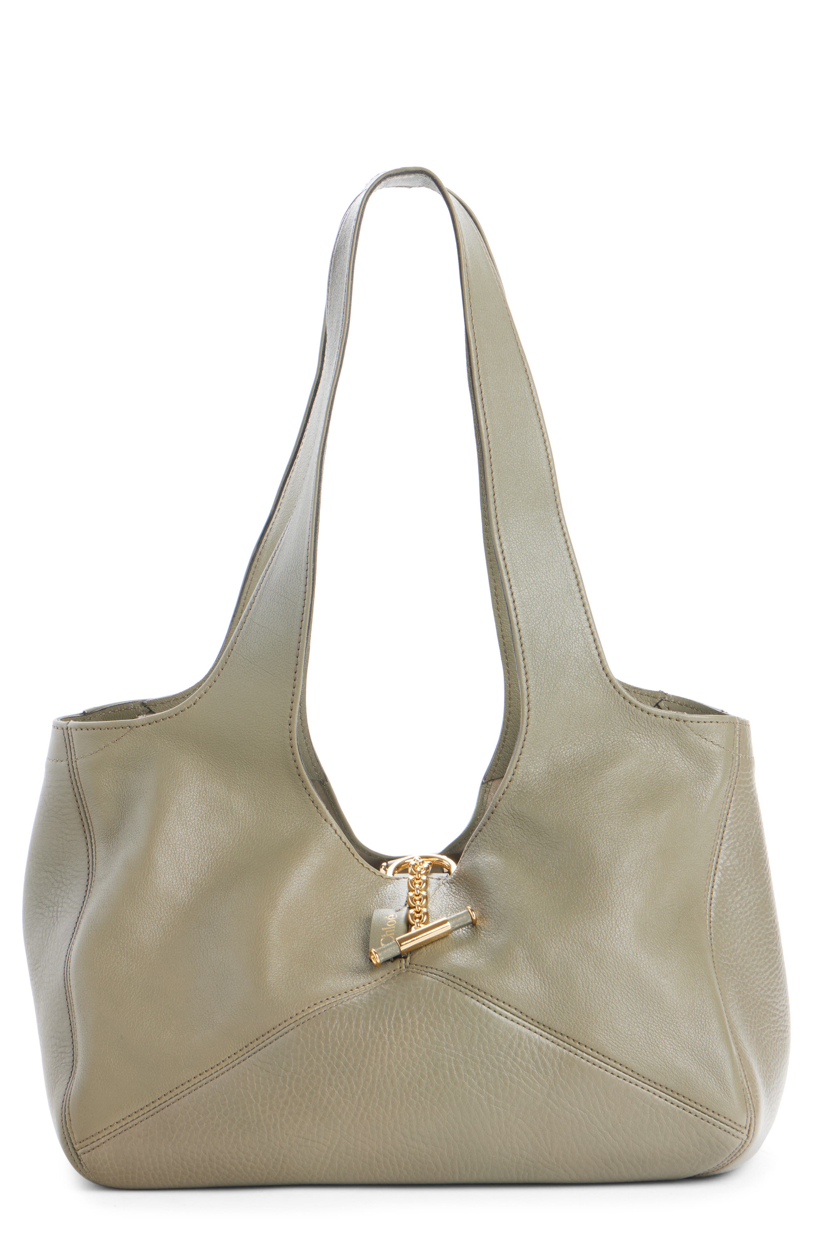 Chloé Medium Balloon Leather Tote, Main, color, Aloe Green