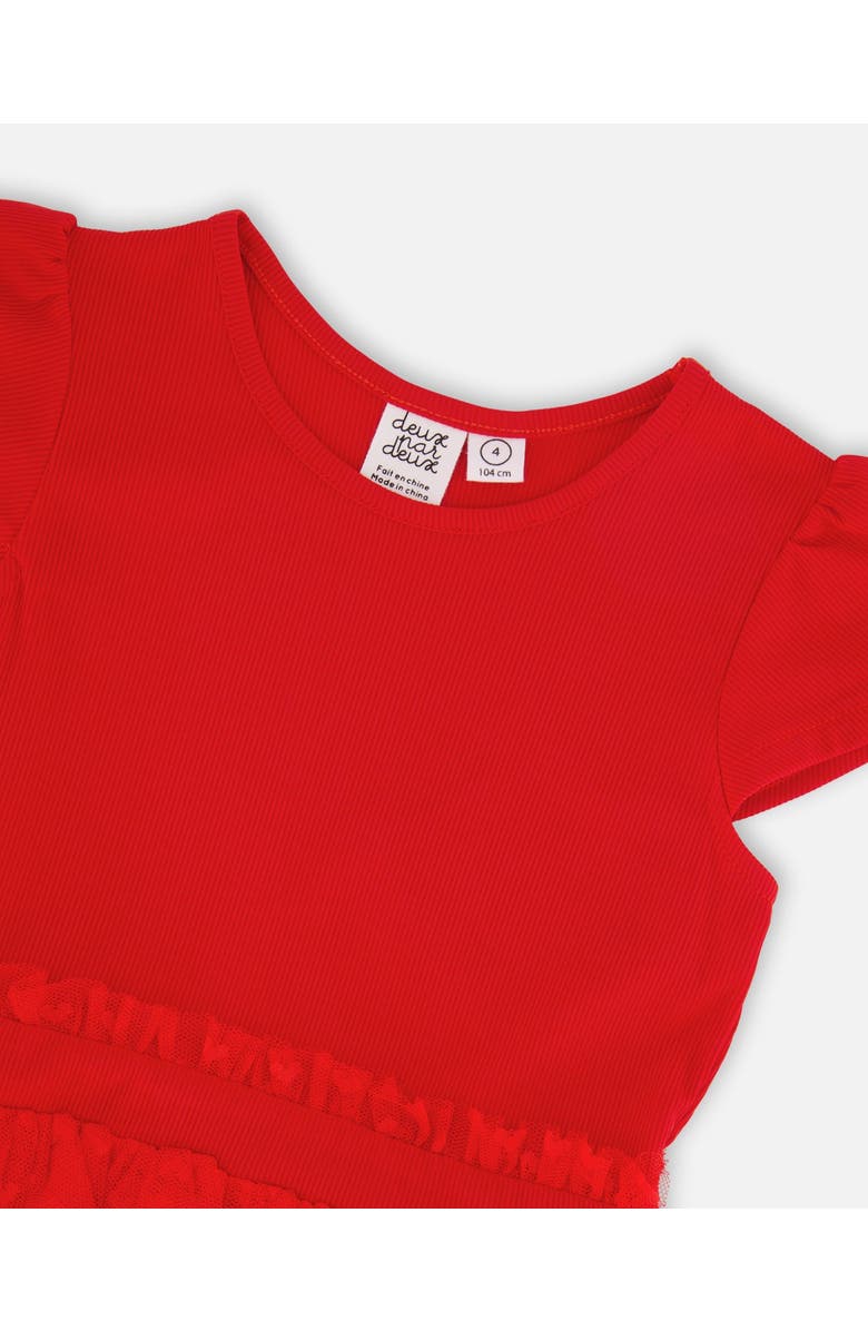 Deux par Deux Short Sleeve Bi-Material Dress, Alternate, color, Red