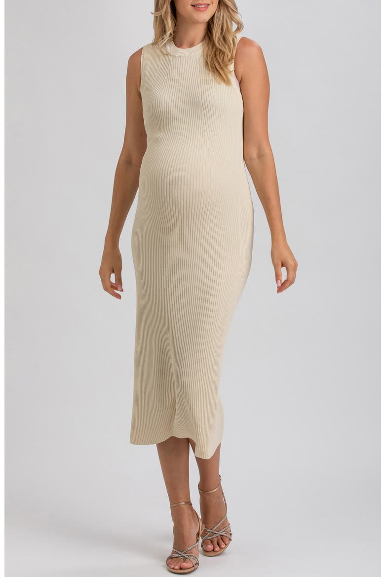Rib Crewneck Maternity Sweater Midi Dress, Main, color, WHITE