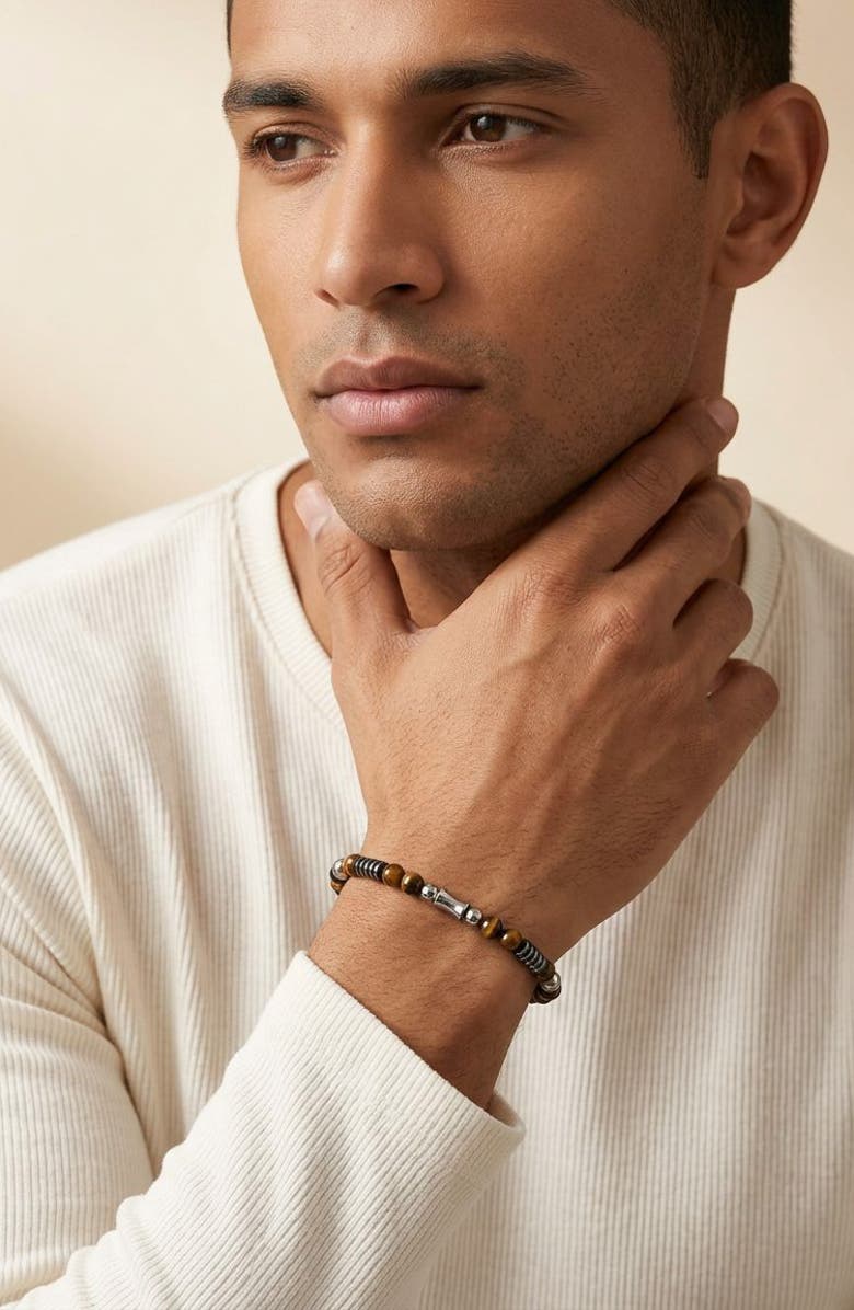 EYE CANDY LOS ANGELES Men's Marcus Tiger's Eye Beaded Bracelet, Alternate, color, 