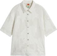 FARM Rio White Flower Linen Cover-Up Shirt