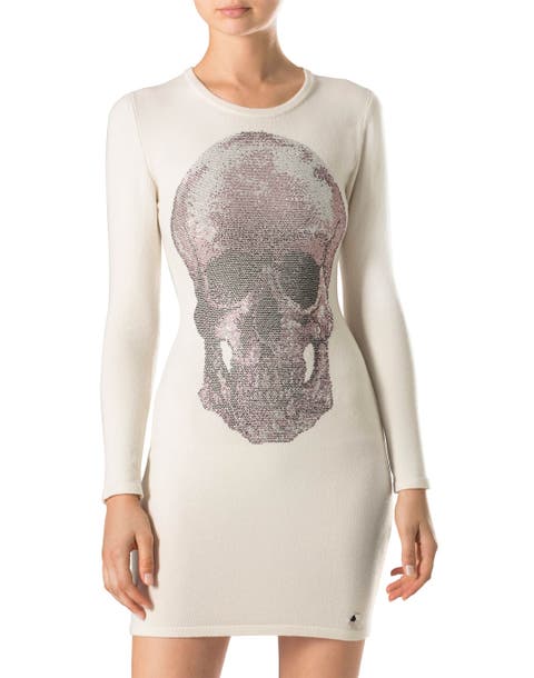 Crystal & Stud Embellished Cashmere Sweater Dress Women