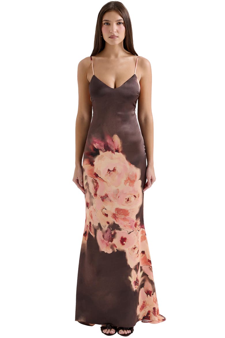 Mariamma Placement Print Satin Gown, Alternate, color, FLORAL PRINT