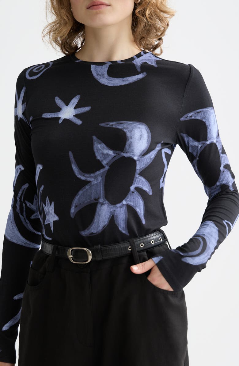 Scotch & Soda Print Long Sleeve T-Shirt, Alternate, color, Cosmic Sky Spaced Carbon