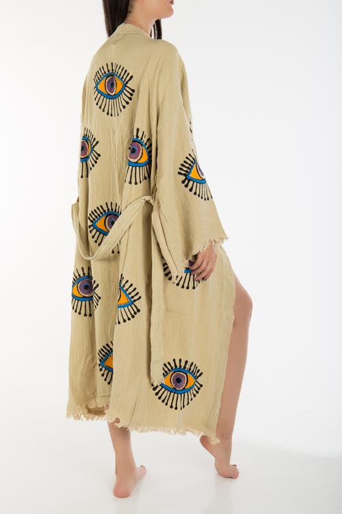Forever & Always Shoes Aria Evil Eye Handmade Cotton Kimono In Beige