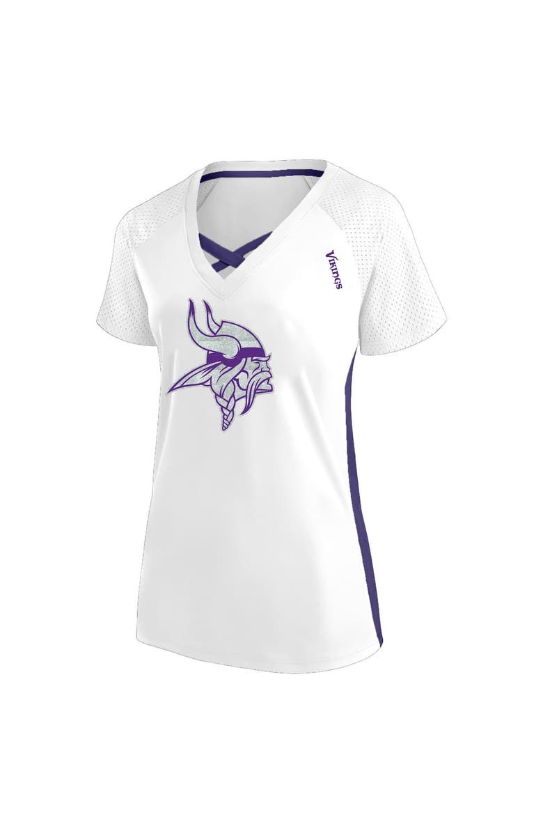 FANATICS Women's Fanatics White Minnesota Vikings Plus Size Glitter Lace-Up V- Neck T-Shirt, Alternate, color,