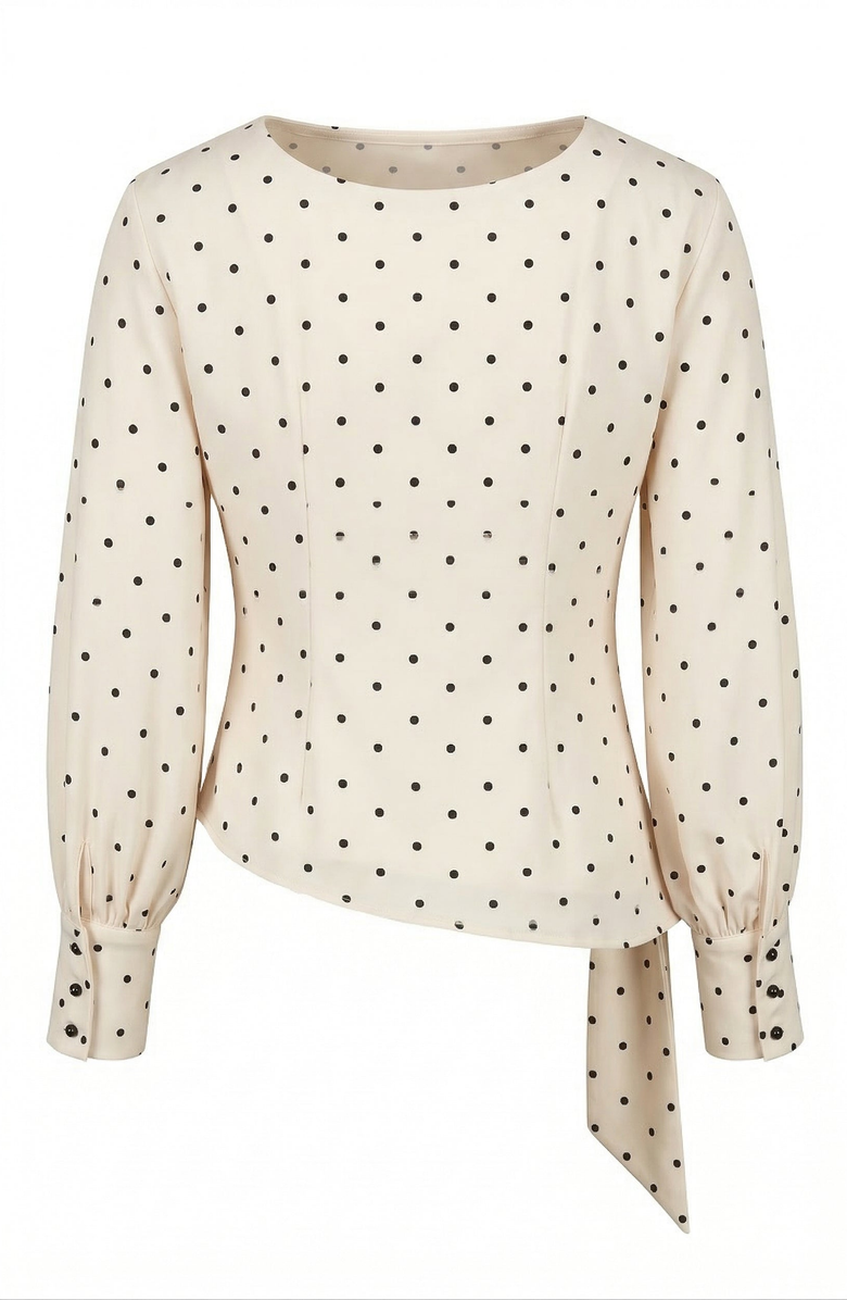 Modenaire Polka Dot Wrap Top, Alternate, color, Beige With Black Polka Dots