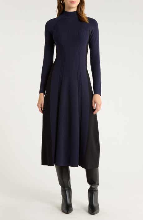 Reiss Zaya Mock Neck Long Sleeve Rib Dress