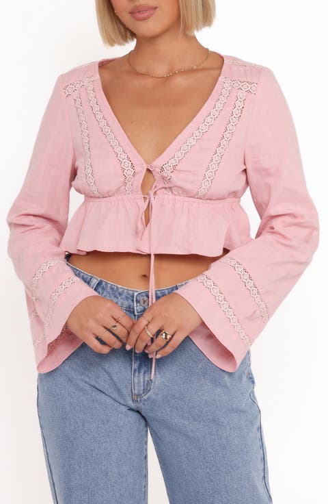 Reed Tie Front Peplum Crop Top