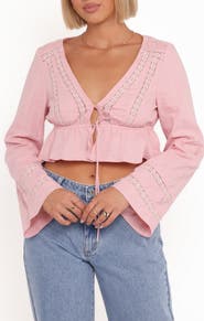 Petal & Pup Reed Tie Front Peplum Crop Top