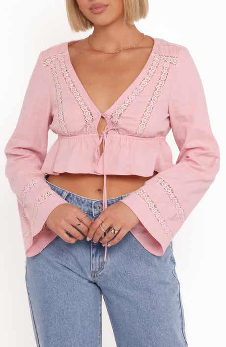 Petal & Pup Reed Tie Front Peplum Crop Top