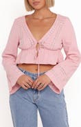 Petal & Pup Reed Tie Front Peplum Crop Top