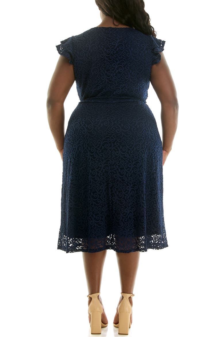 Lace Fit & Flare Dress, Alternate, color, NAVY