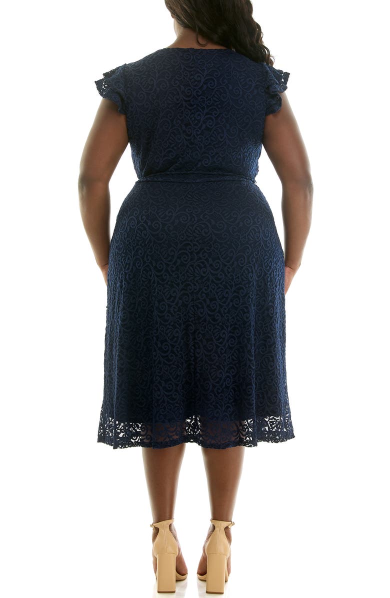 Nina Leonard Lace Fit & Flare Dress, Alternate, color, Navy