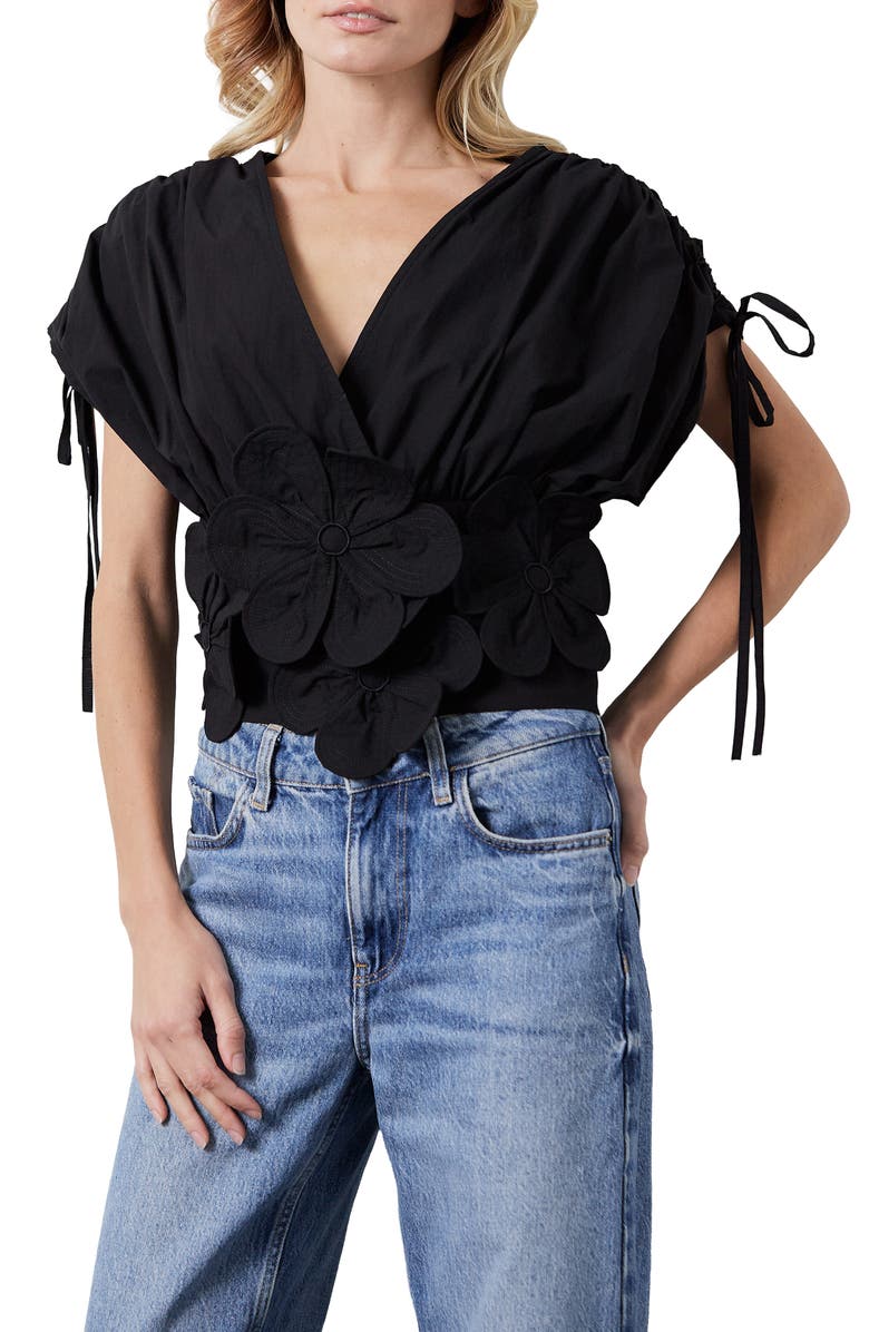 CIEBON Dielle Tie Cotton Top, Alternate, color, Black