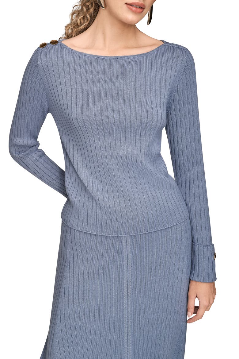 Button Shoulder Boat Neck Rib Sweater, Main, color, TEMPEST