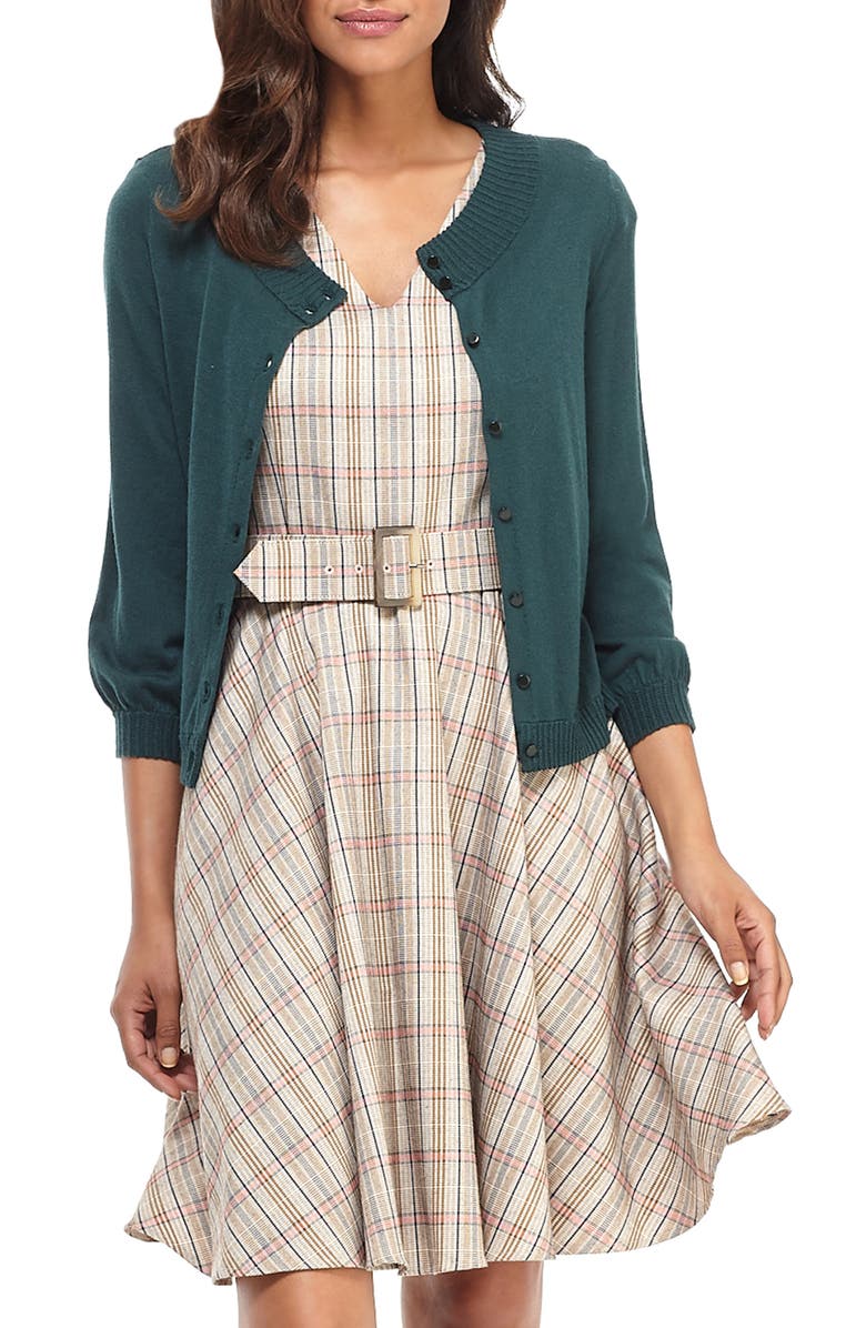 Gal Meets Glam Collection Puff Sleeve Cardigan, Main, color, Deep Forest