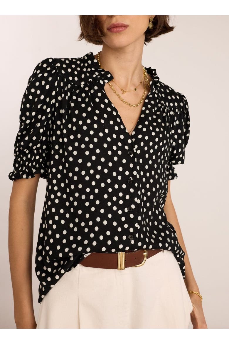 Nolan Polka Dot V-Neck Blouse, Alternate, color, Black Polka