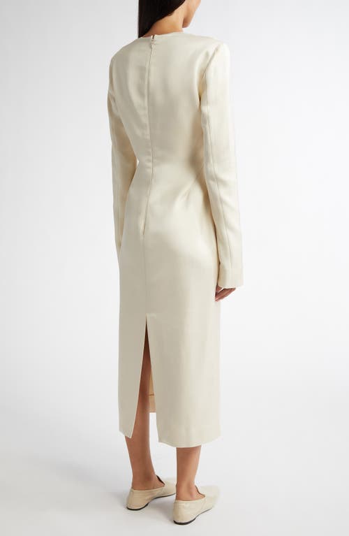 Totême Toteme Lean Long Sleeve Satin Midi Dress In Ecru