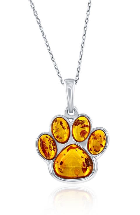 Sterling Silver Amber Paw Pendant Necklace