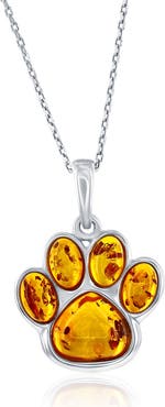 SIMONA Sterling Silver Amber Paw Pendant Necklace