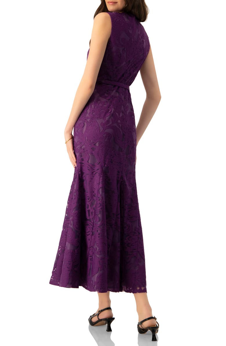 IVONNE Sleeveless Lace Long Dress with Belt, Alternate, color, Purple