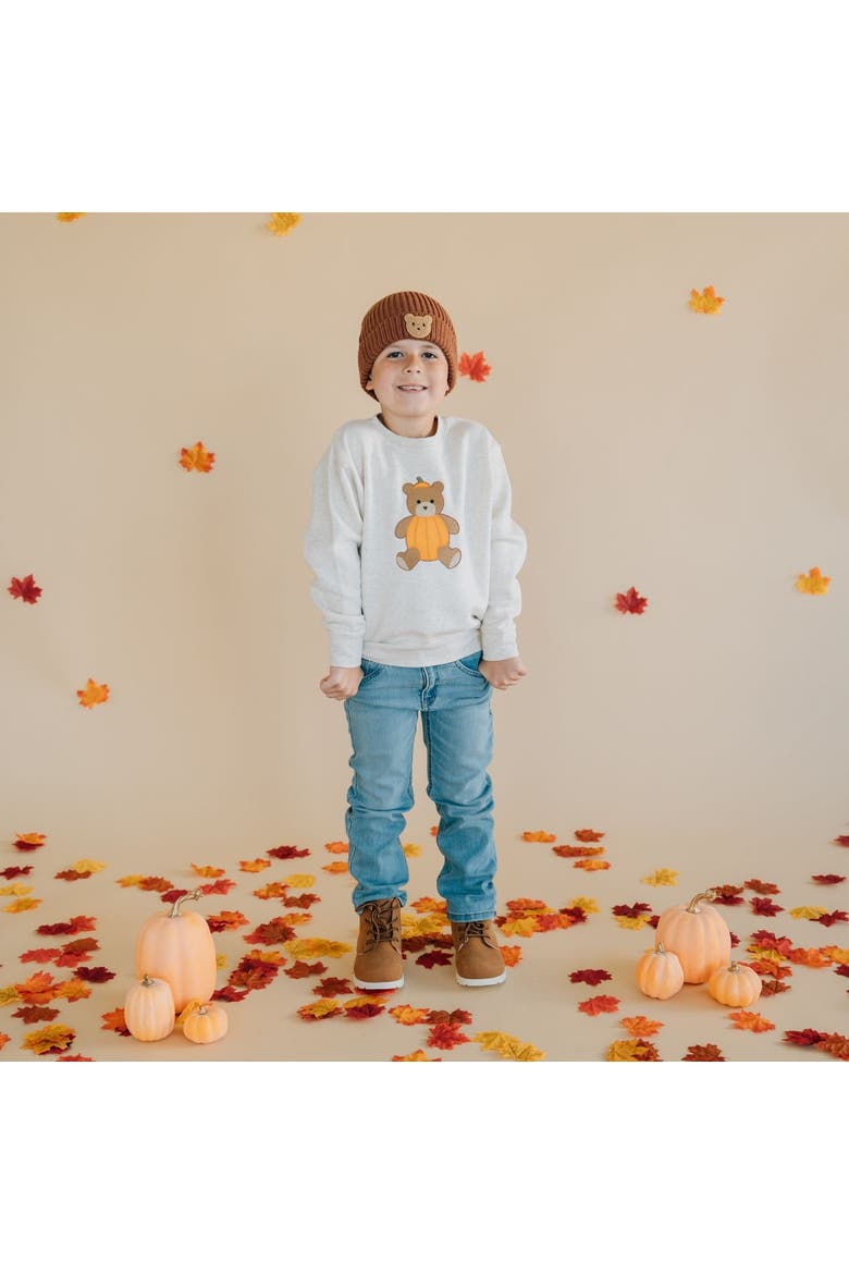 Pumpkin Teddy Bear Patch Sweatshirt, Alternate, color, Natural Heather