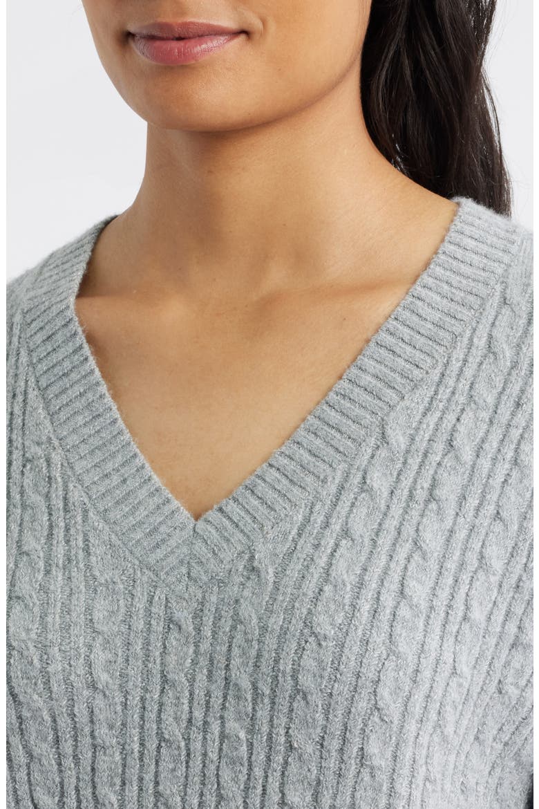 Cable V-Neck Sweater, Alternate, color, GRAY