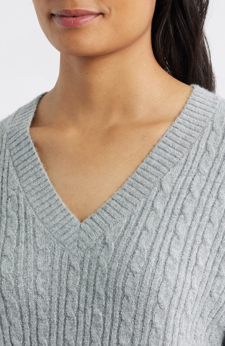 CITY BLUES Cable V-Neck Sweater, Alternate, color, Gray