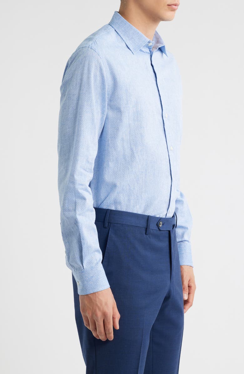 Emporio Armani Microprint Linen & Cotton Sport Shirt, Alternate, color, Blue