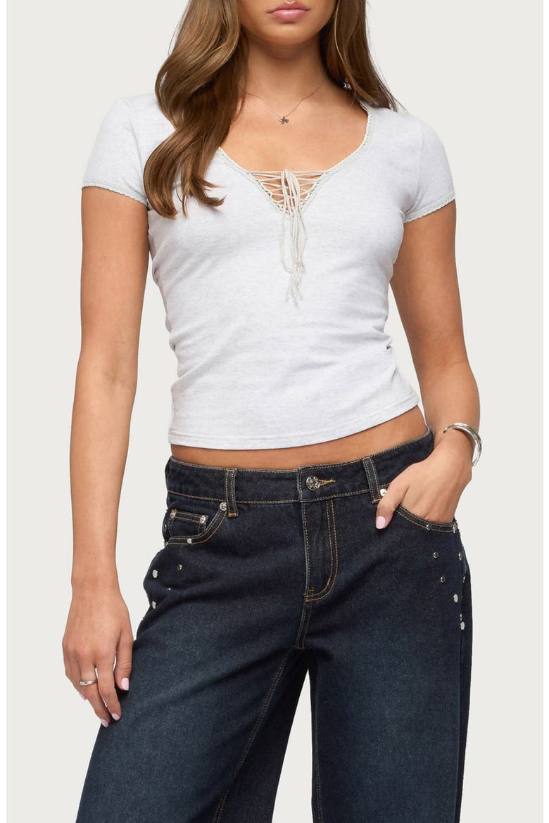 Balor Lace Up Top, Main, color, GRAY-MELANGE