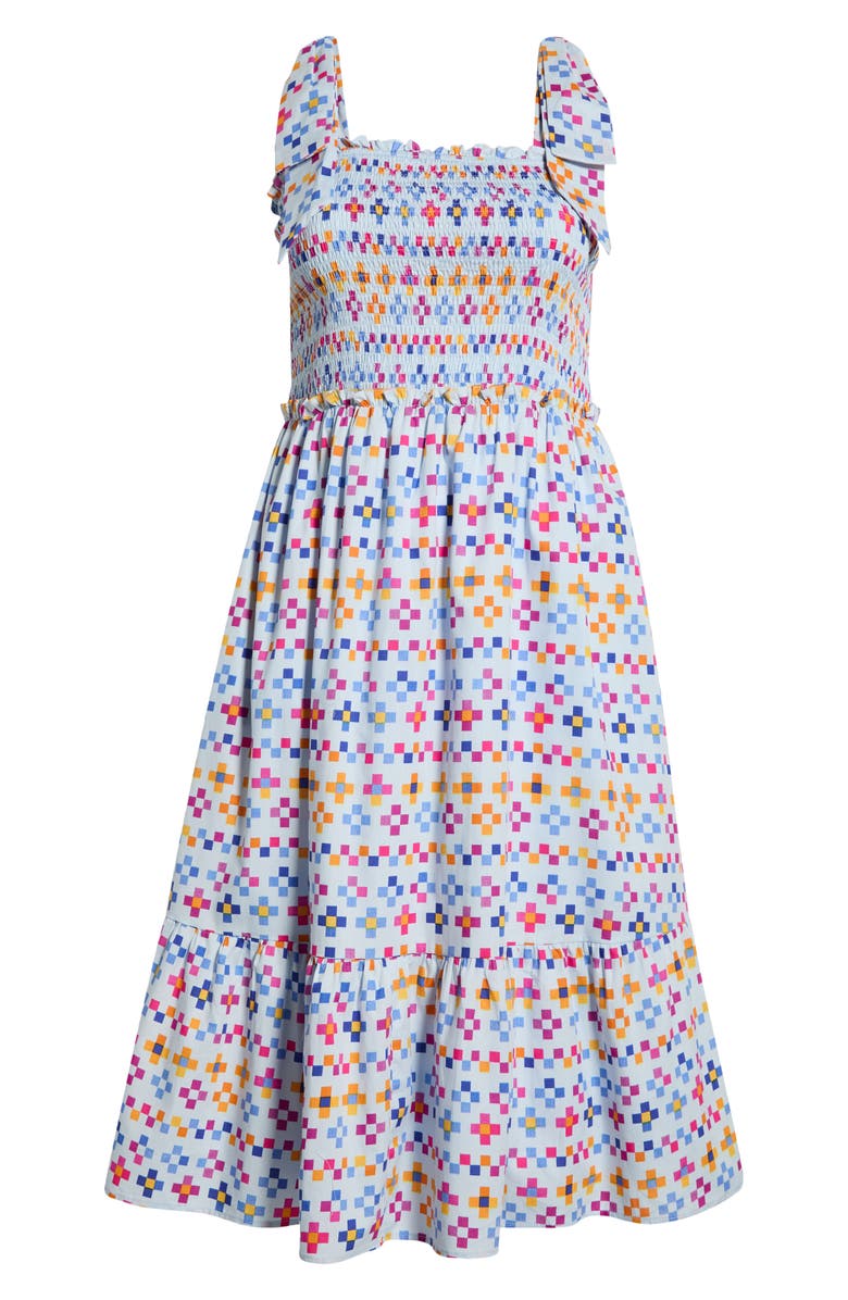 SUGARLIPS Kessa Geo Print Smocked Sleeveless Midi Dress, Main, color,