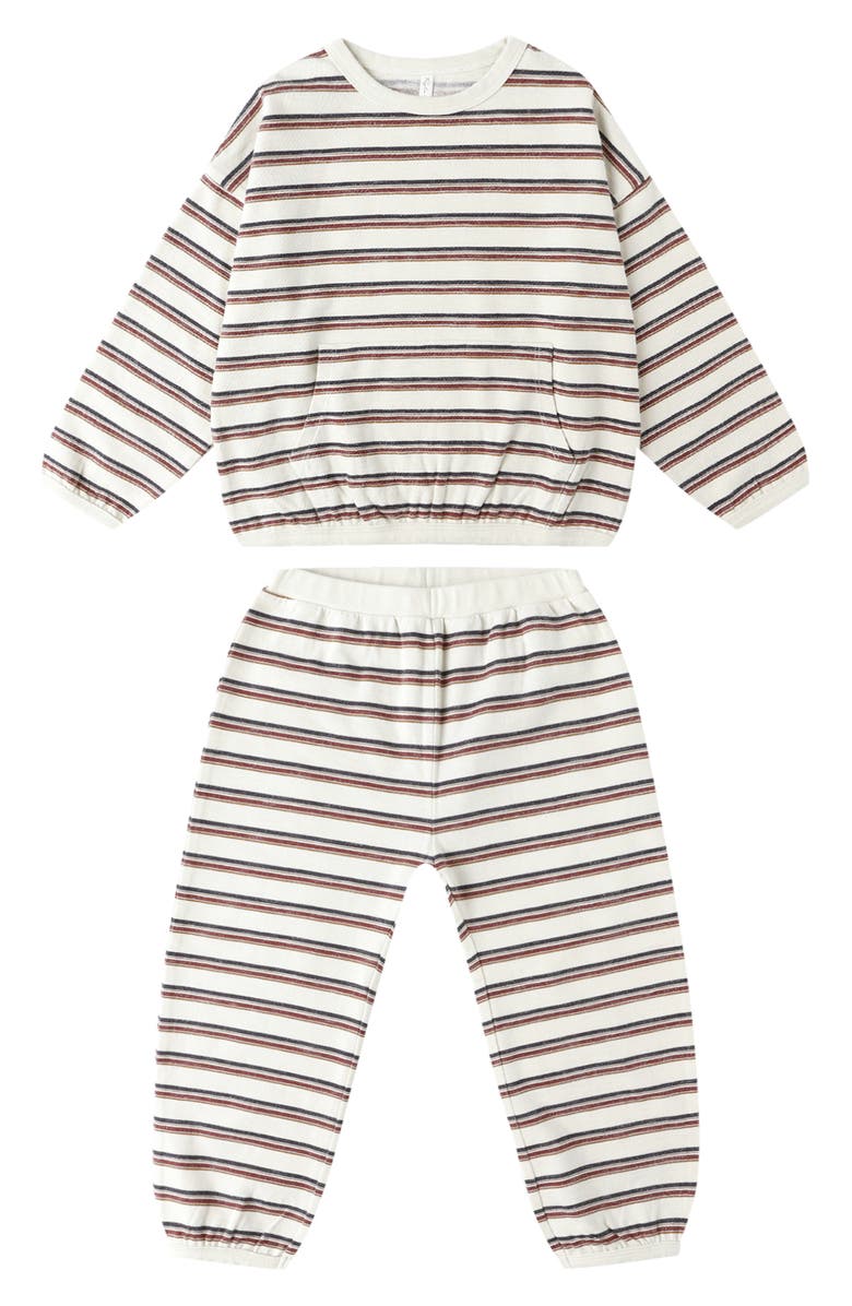 QUINCY MAE Stripe Relaxed Fit Cotton Sweatshirt & Sweatpants Set, Main, color, Natural
