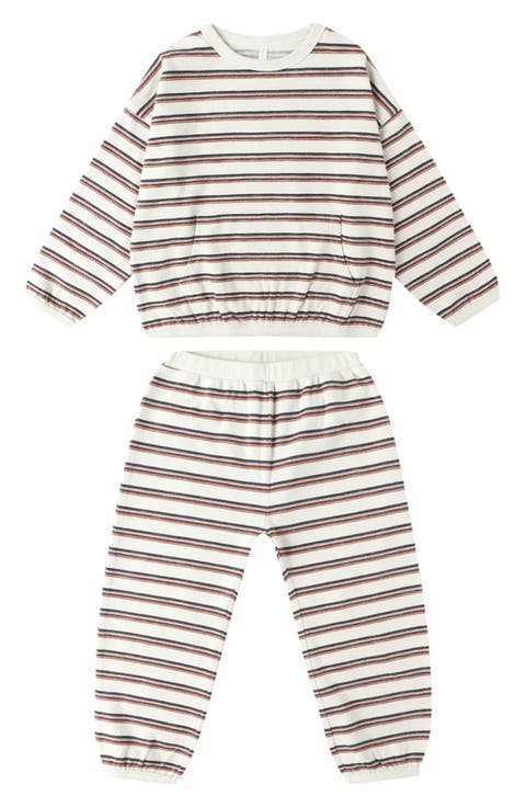 Stripe Relaxed Fit Cotton Sweatshirt & Sweatpants Set (Baby)