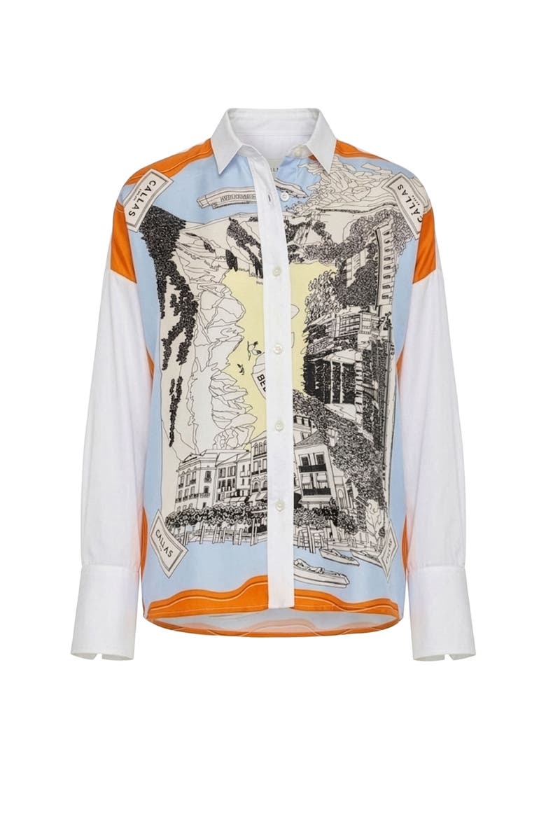 Sirene Silk front shirt, Main, color, White/Orange