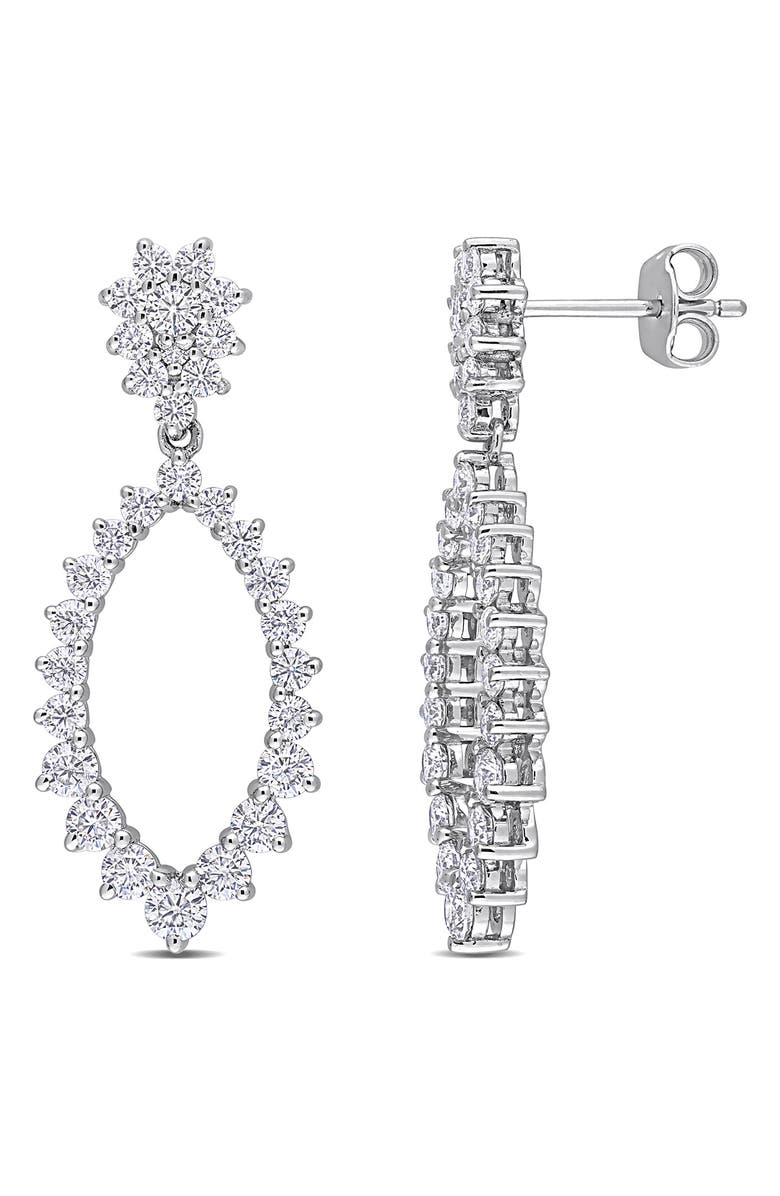 DELMAR Sterling Silver Dew Created Moissanite Hoop Earrings, Main, color,