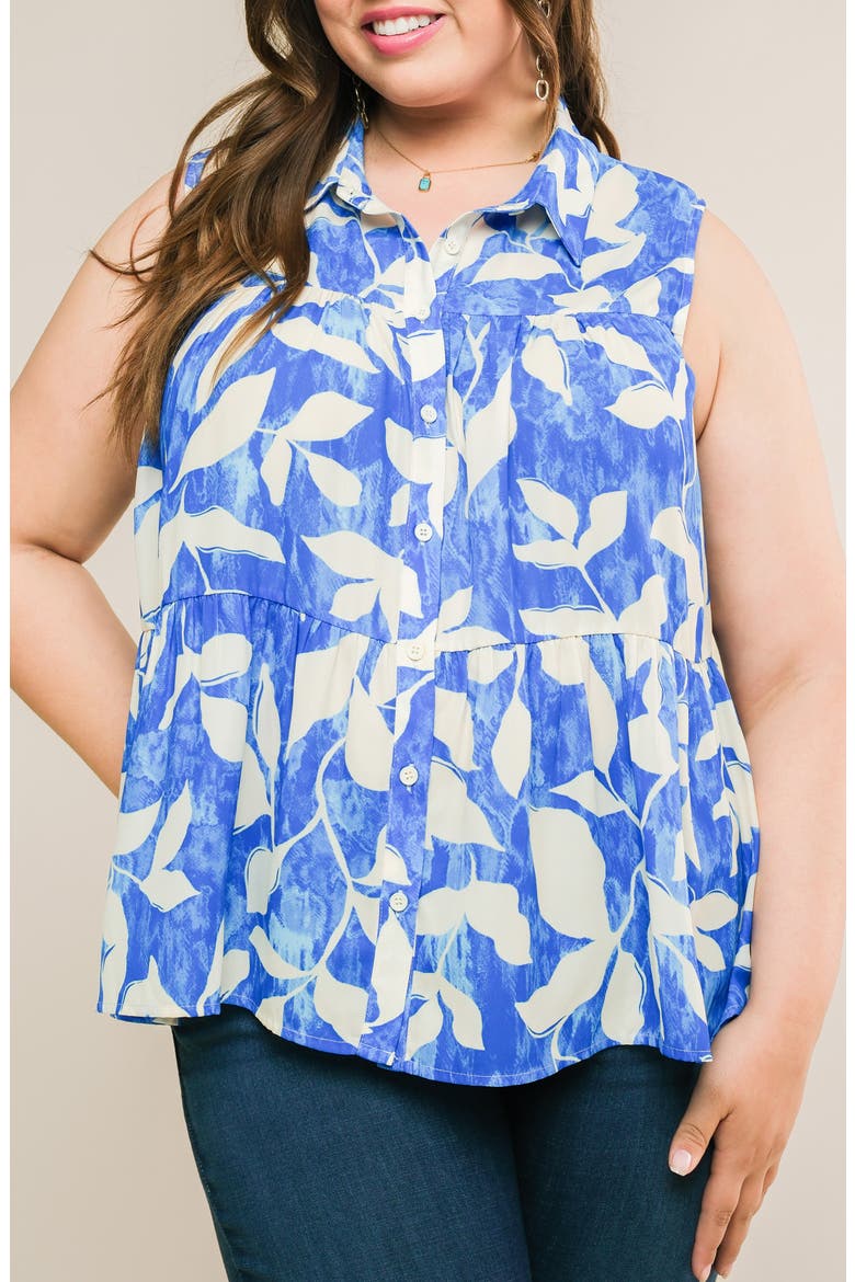 Button Front Sleeveless Top, Alternate, color, BLUE